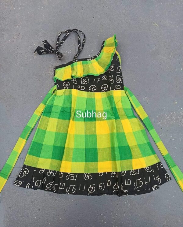 Frocks Green Checks Black Tamil shoulder